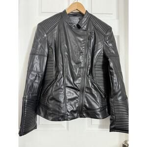 The Limited Motorcycle Jacket Black Faux Leather Lined Full Zip Moto Large L